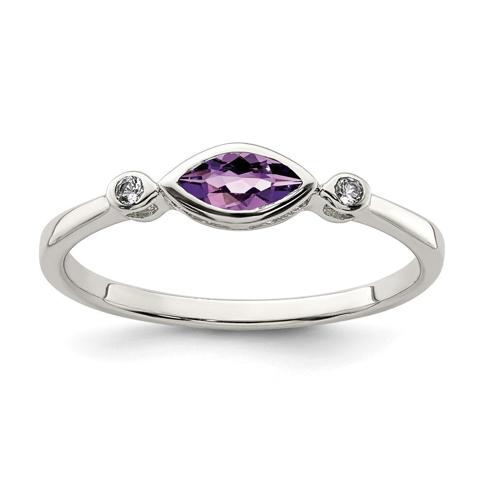 Sterling Silver Rhodium-plated Polished Amethyst/White Topaz Ring Size 8
