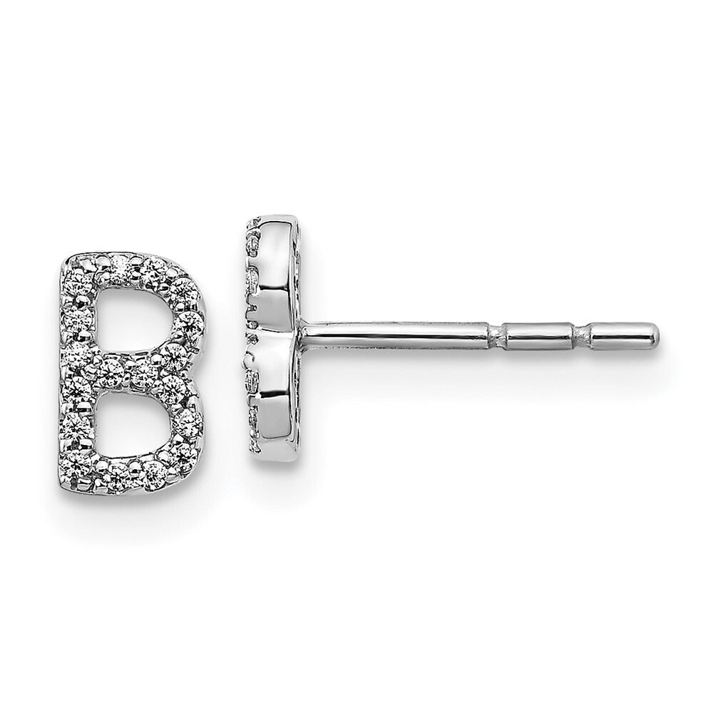 14k White Gold Diamond Initial B Stud Earrings Gift for Women