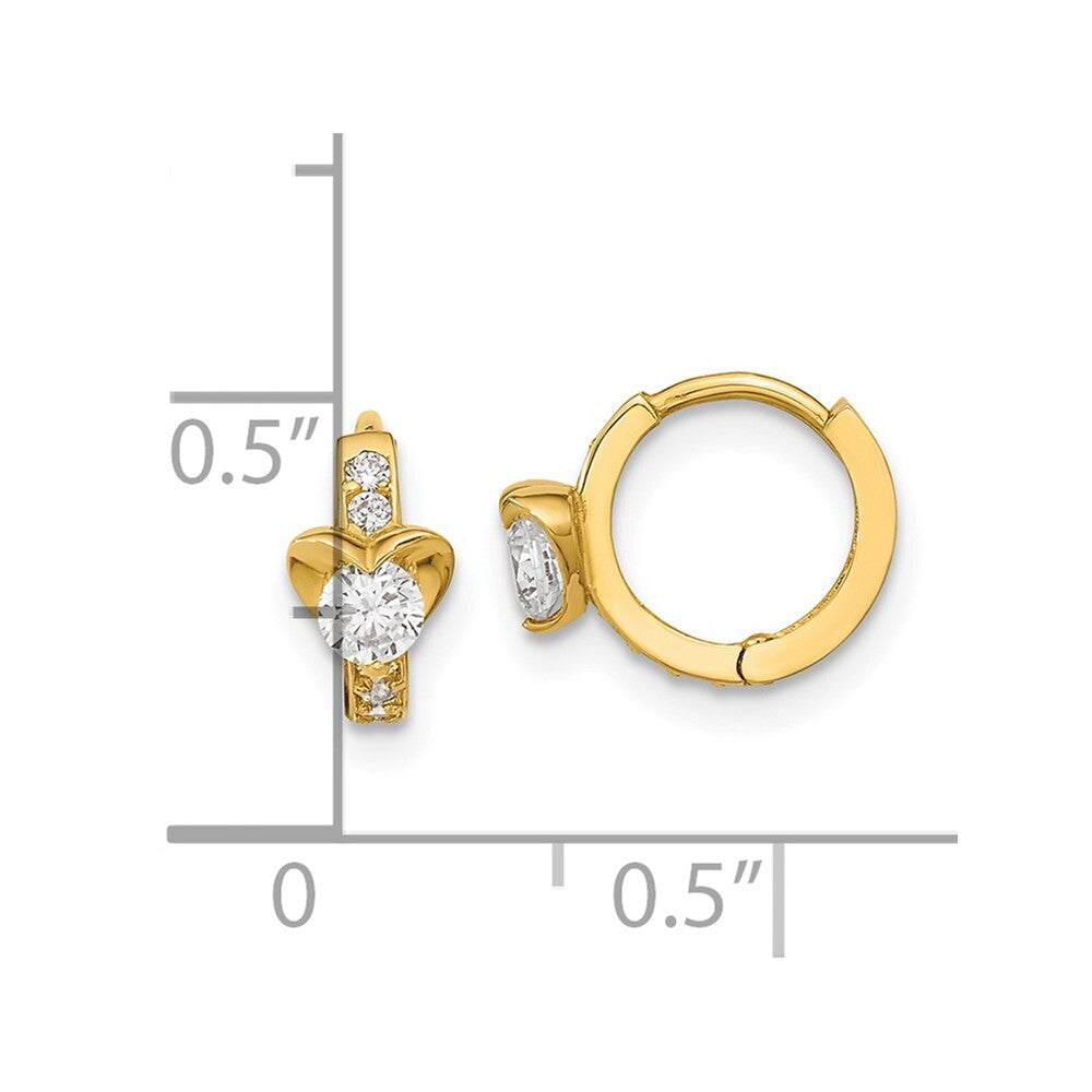 14k Yellow Gold Cubic Zirconia Children's Heart Hinged Hoop Earrings
