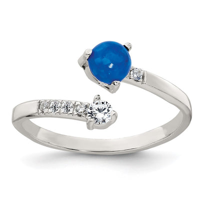 Sterling Silver Polished Opal and CZ Bypass Ring Size 8