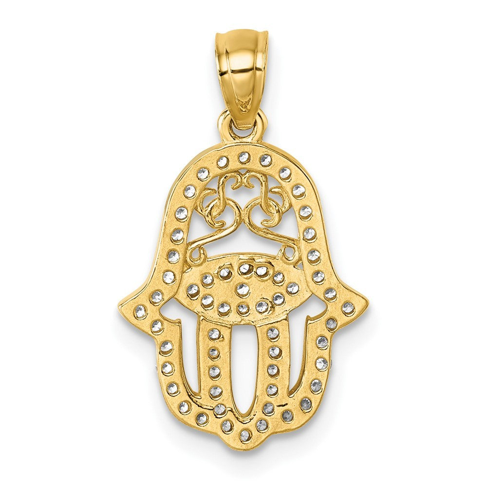 14k Yellow Gold Polished Cubic Zirconia Hamsa Pendant