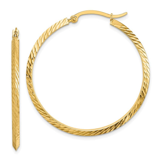 14k Yellow Gold Polished Diamond-Cut Hoop Earrings