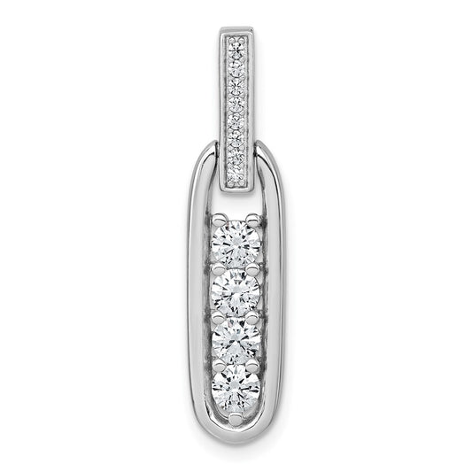 Sterling Silver Rhodium-plated Polished Cubic Zirconia Elongated Oval Pendant