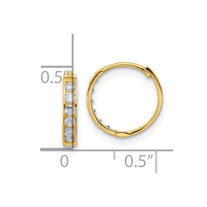 14k Yellow Gold Cubic Zirconia Hinged Hoop Earrings