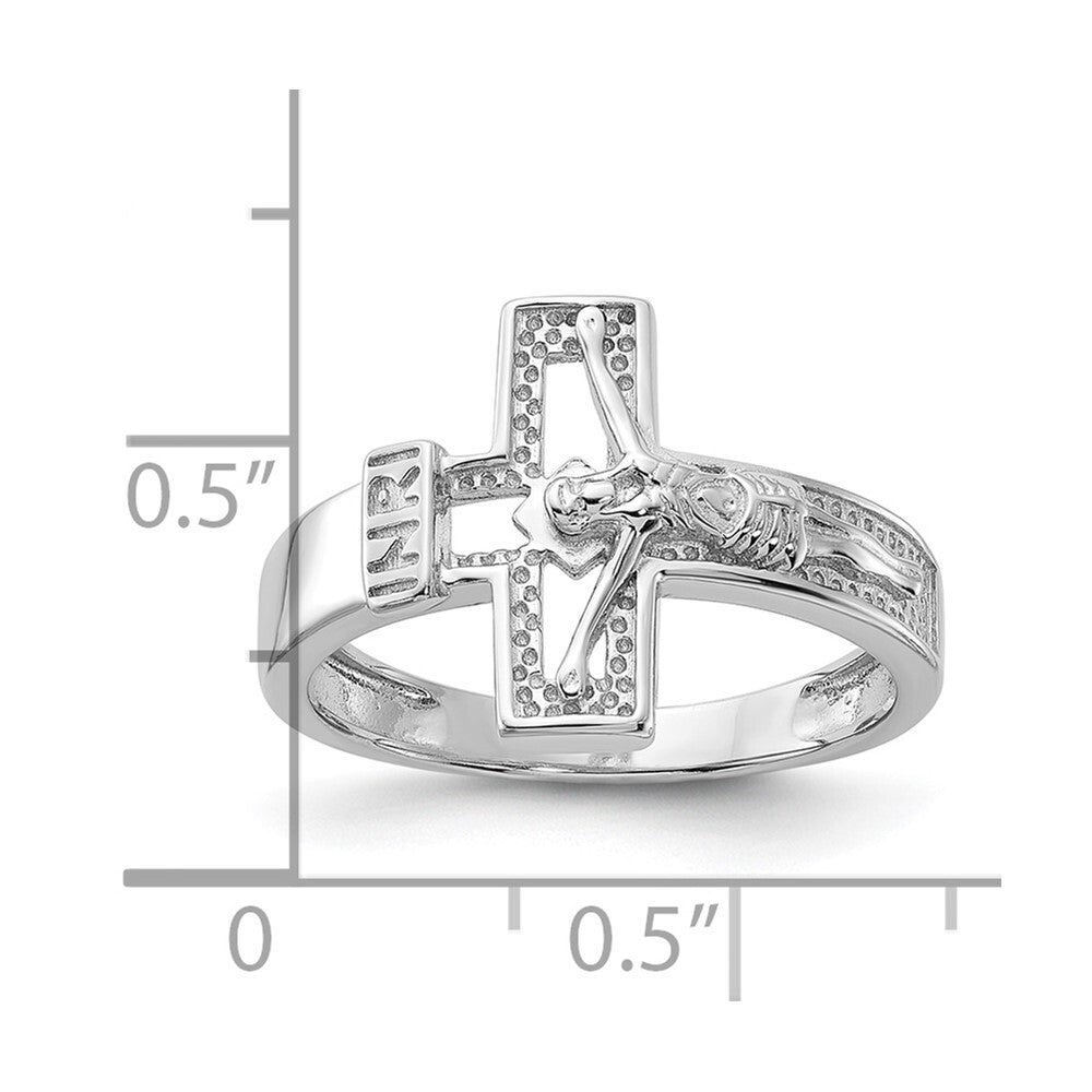 Sterling Silver Rhodium-plated INRI Crucifix Ring Size 8
