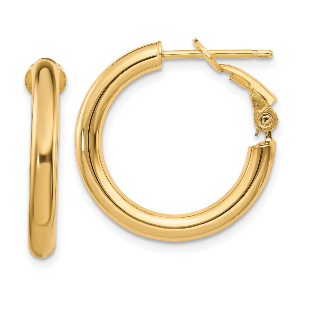 14k Yellow Gold 3x15mm Polished Round Omega Back Hoop Earrings Gift for Women