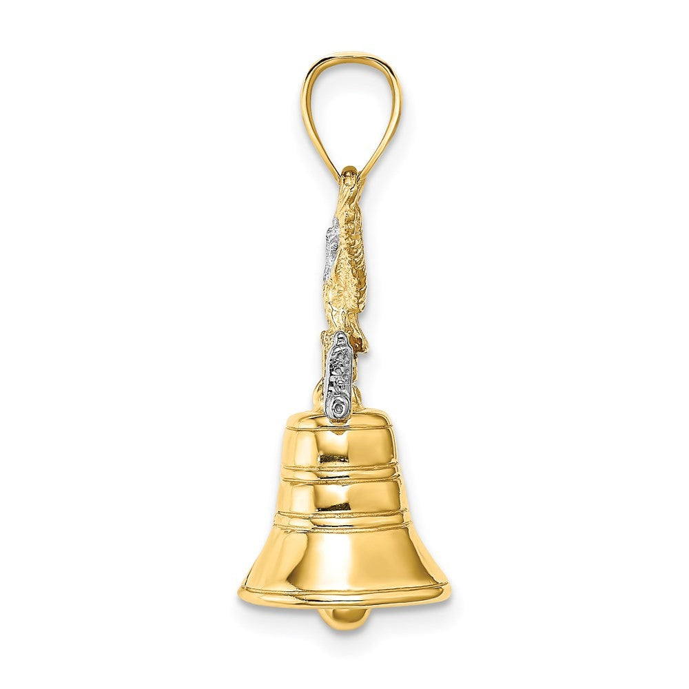14k Yellow Gold w Rhodium 3D Moveable Liberty Bell w Eagle Top Charm