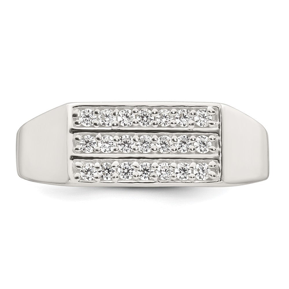 Sterling Silver Polished CZ Rectangular Men's Signet Ring Size 9
