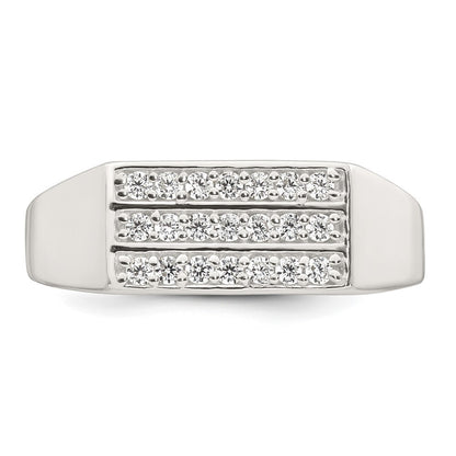 Sterling Silver Polished CZ Rectangular Men's Signet Ring Size 9