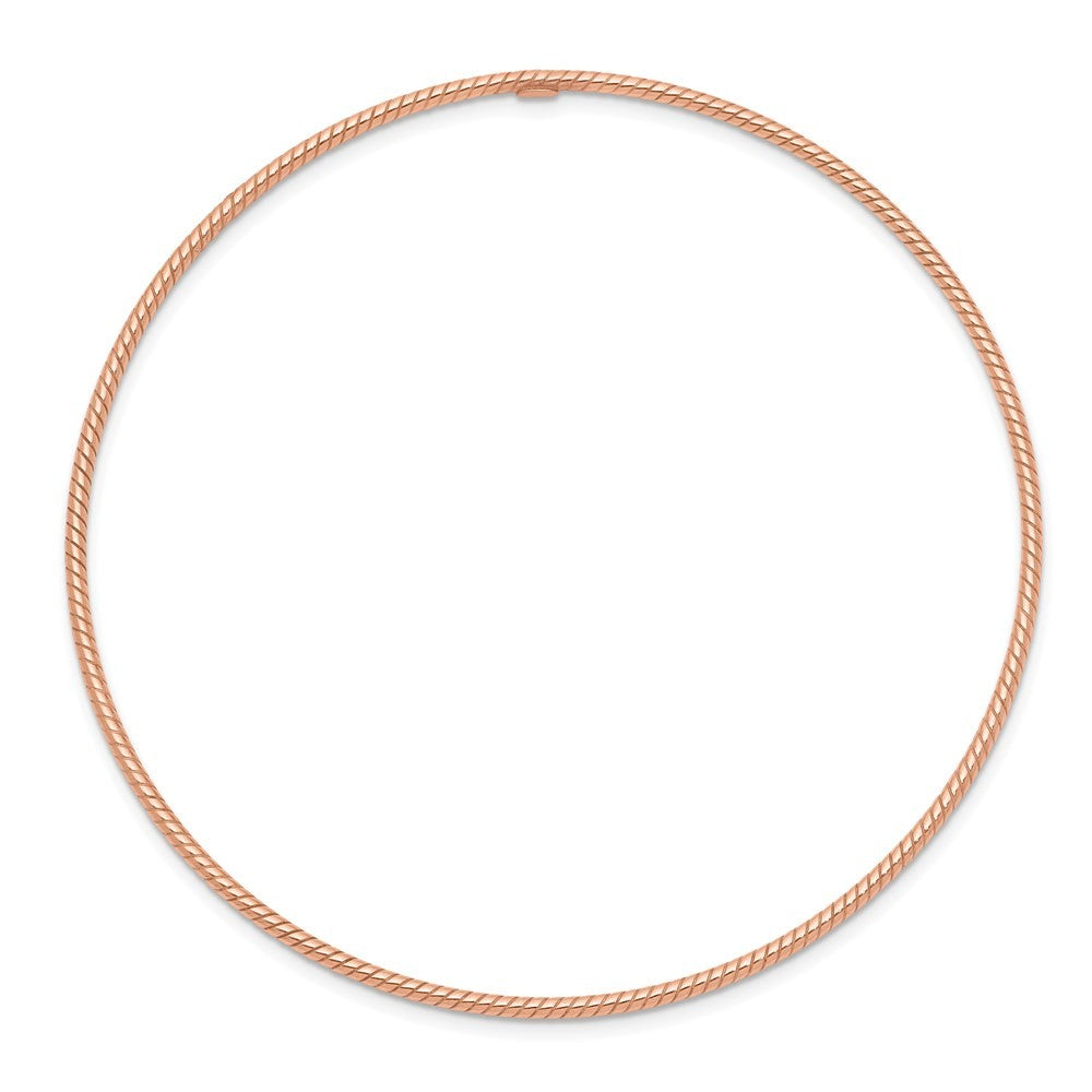 14k Rose Gold Polished Textured Twist 1.50mm Slip-on Round Bangle Bracelet