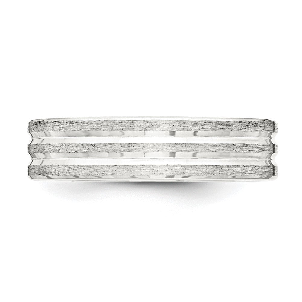 Sterling Silver 6mm Brushed Flat Grooved Fancy Band Ring Size 12.5