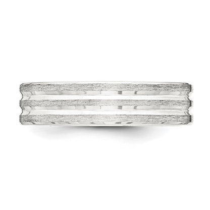 Sterling Silver 6mm Brushed Flat Grooved Fancy Band Ring Size 12.5