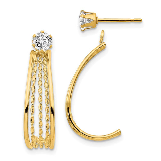 14k Yellow Gold Yellow Gold J Hoop Polished Cubic Zirconia Stud Earrings