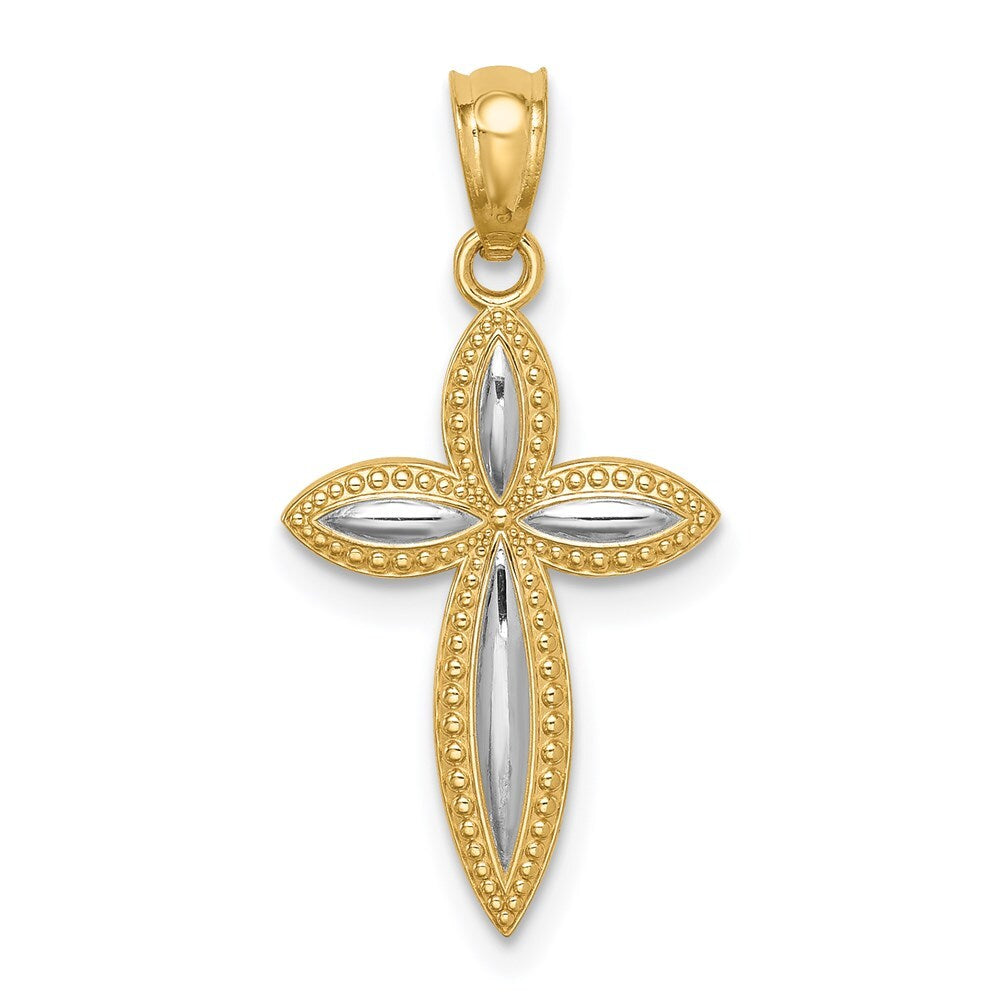 14k Yellow Gold White Rhodium Passion Cross Pendant for Women
