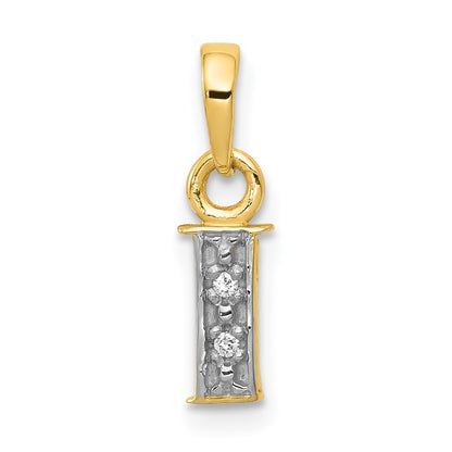 14k Yellow Gold with Rhodium Diamond Letter I Initial Pendant for Women