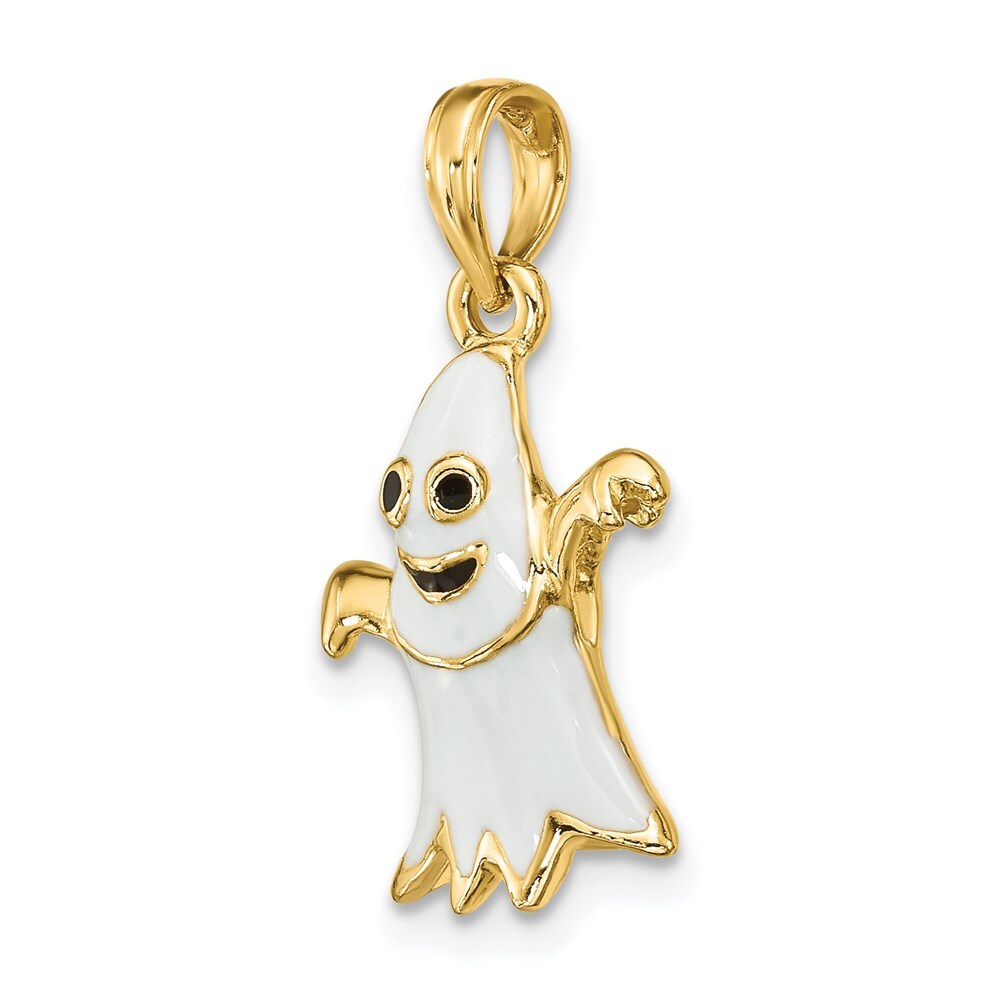 14k Yellow Gold 3-D Enameled Ghost Charm Pendant for Women