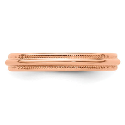 14k Rose Gold 3mm Lightweight Milgrain Half Round Wedding Band Size 7