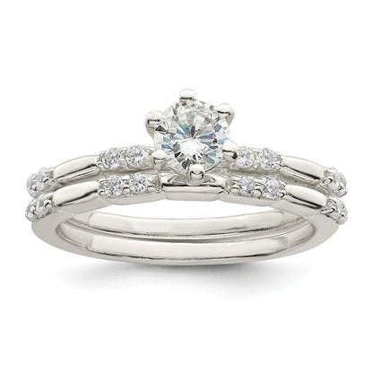 Sterling Silver Polished CZ Wedding Ring Set Size 6
