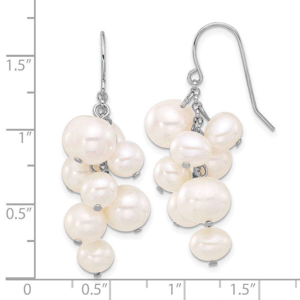 Sterling Silver 6-10mm White Near-Round Cultured Pearl Dangle Earrings
