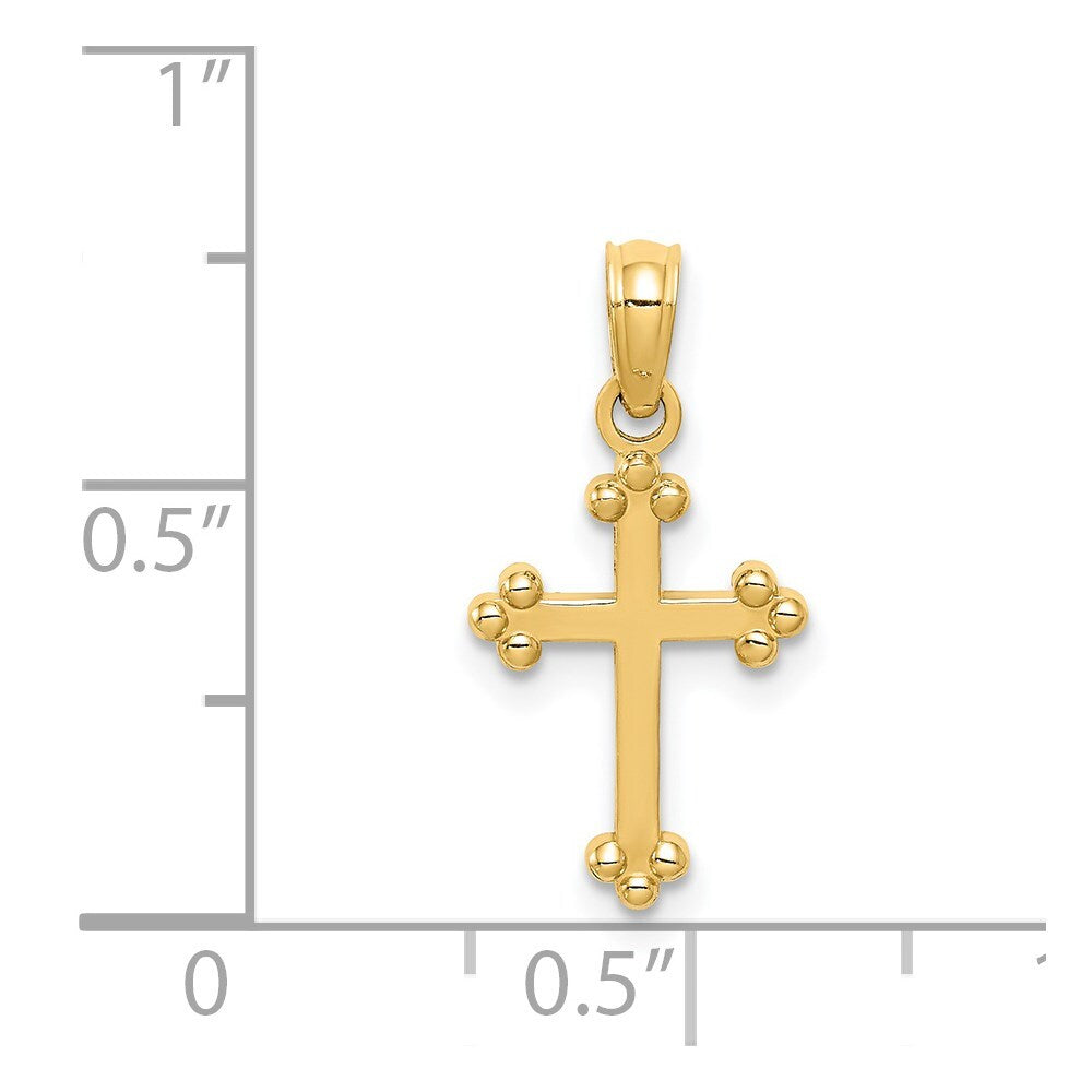 14k Yellow Gold Budded Cross Charm Pendant for Women
