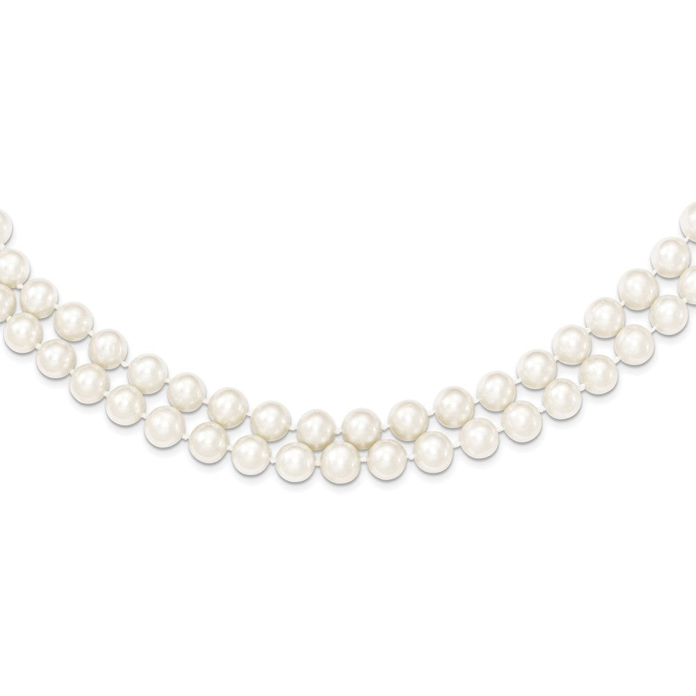 Sterling Silver 7.5-8.5mm White Semi-Round Cultured Pearl 2-Strand 17" Necklace
