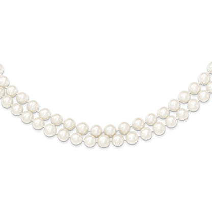 Sterling Silver 7.5-8.5mm White Semi-Round Cultured Pearl 2-Strand 17" Necklace