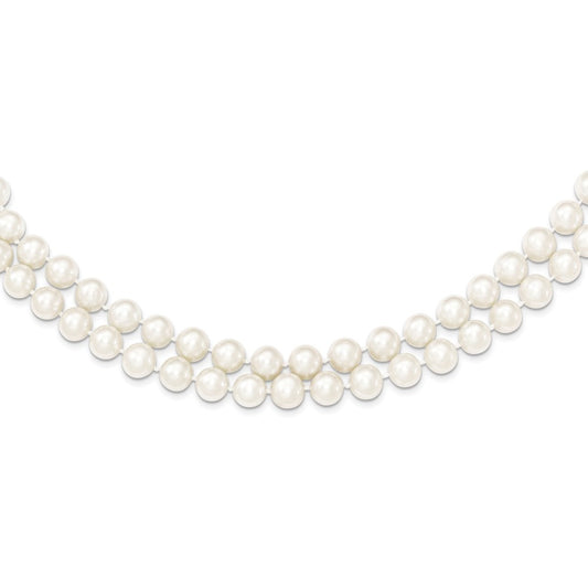 Sterling Silver 7.5-8.5mm White Semi-Round Cultured Pearl 2-Strand 17" Necklace