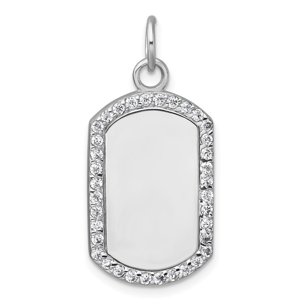 Sterling Silver Polished Cubic Zirconia Engraveable Dog Tag Pendant
