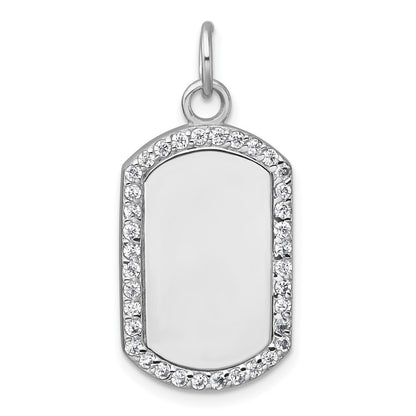Sterling Silver Polished Cubic Zirconia Engraveable Dog Tag Pendant