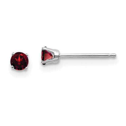 14k White Gold 3mm Garnet Stud Earrings Gift for Women