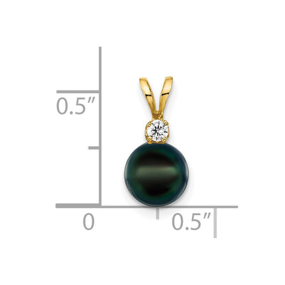 14k Yellow Gold 7mm Black Akoya Saltwater Cultured Pearl and Diamond Pendant