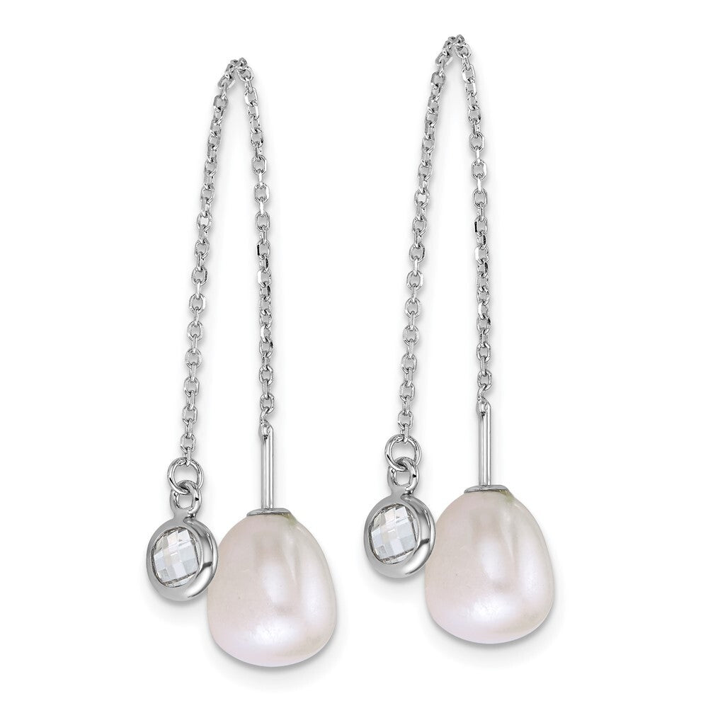 Sterling Silver 6-8mm White Teardrop Cultured Pearl & Glass Threader Earrings
