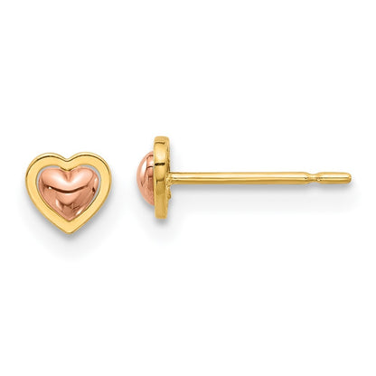 14k Two-tone Gold Polished Heart Earrings