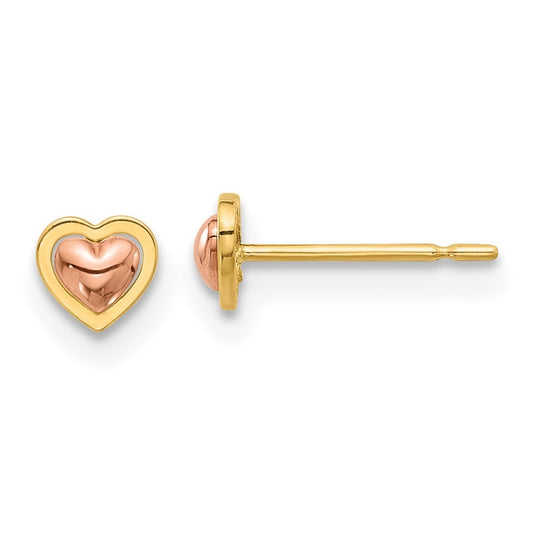 14k Two-tone Gold Polished Heart Earrings