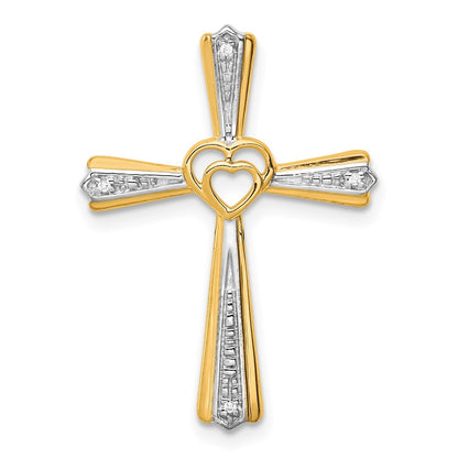 14k Yellow Gold w/Rhodium Diamond Cross Pendant