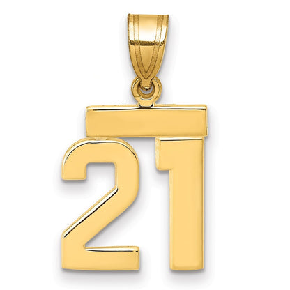 14k Yellow Gold Small Polished Number 21 Charm Pendant for Women