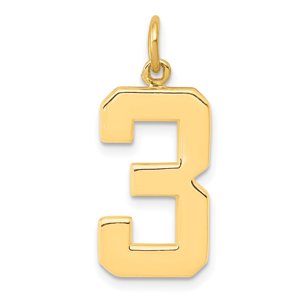 14k Yellow Gold Large Polished Number 3 Charm Pendant for Women