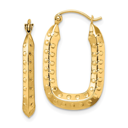 14k Yellow Gold Polished Textured Rectangle Hoop Earrings Gift for Women