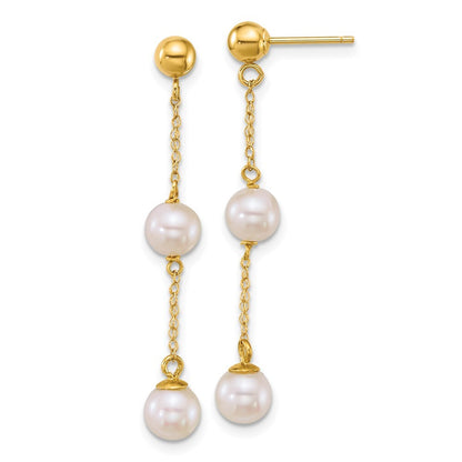 14k Yellow Gold 5-6mm White Round Freshwater Cultured Pearl Post Dangle Earrings