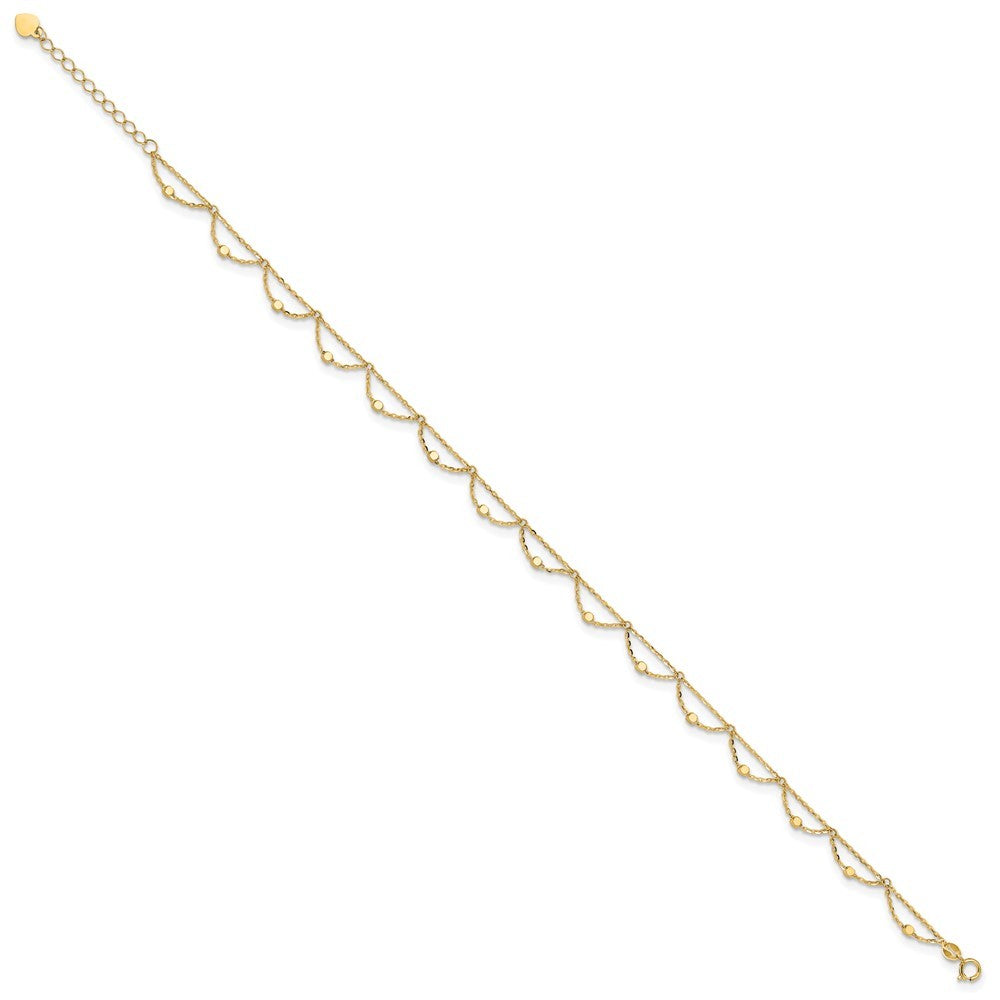 14k Yellow Gold Diamond-cut Fancy Beaded 10" Plus 1.5" Extender  11.5" Anklet