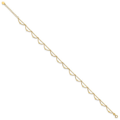 14k Yellow Gold Diamond-cut Fancy Beaded 10" Plus 1.5" Extender  11.5" Anklet