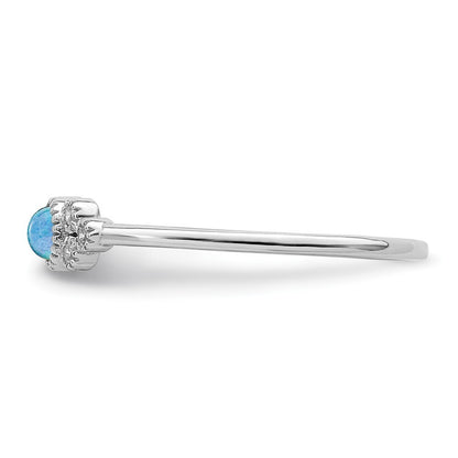 Sterling Silver Rhodium-plated Polished Lab Created Blue Opal Ring Size 6