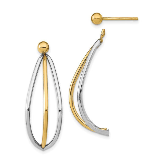 14k Yellow Gold w/ White Rhodium Ball Stud w/ Triple Wire Dangle Jacket Earrings