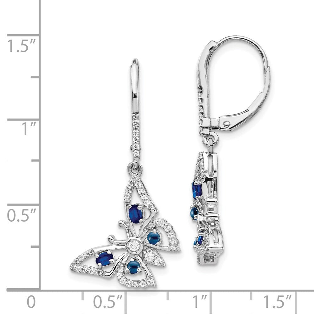 14k White Gold Diamond & Sapphire Butterfly Drop & Dangle Earrings
