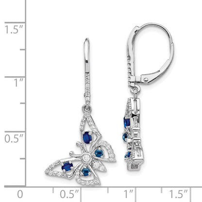 14k White Gold Diamond & Sapphire Butterfly Drop & Dangle Earrings
