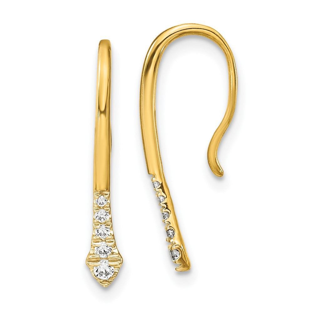 14k Yellow Gold Polished Diamond Drop Wire Earrings