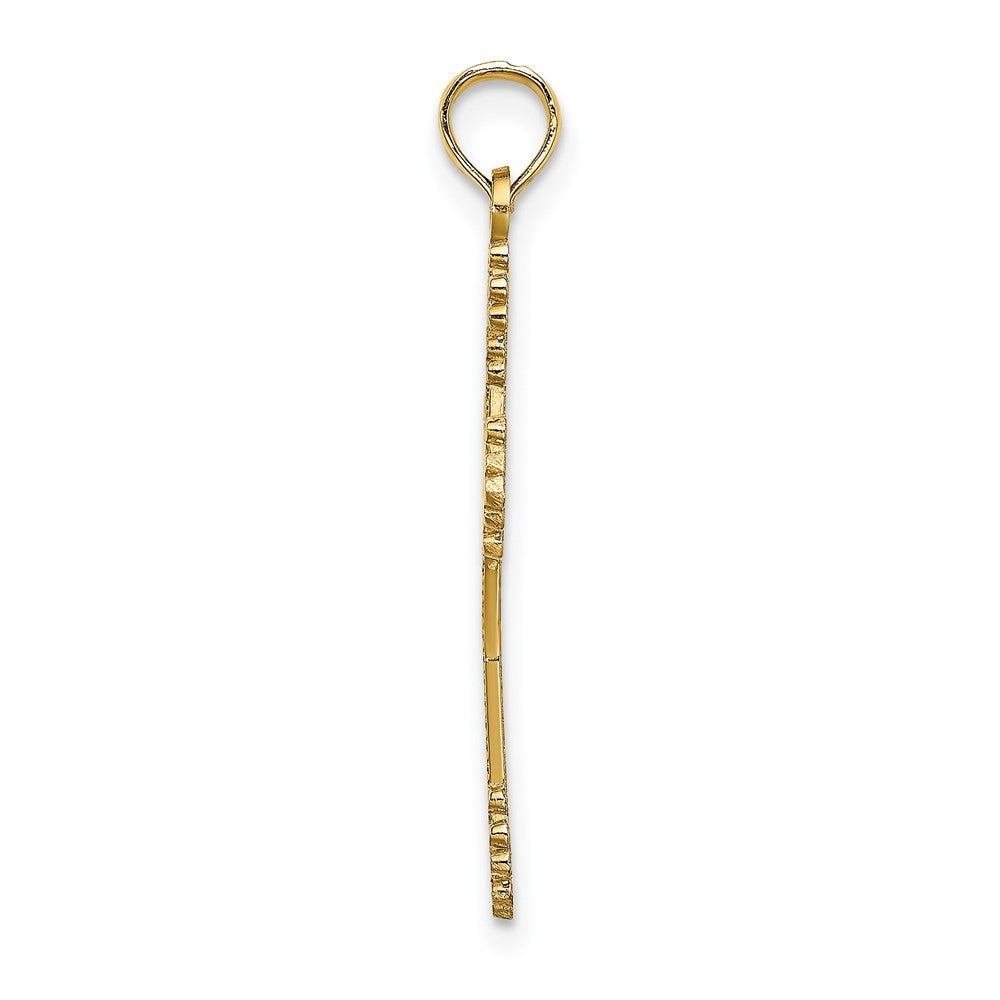 14k Yellow Gold Beaded Tip Cross Heart Center Charm Pendant