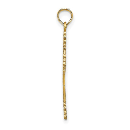 14k Yellow Gold Beaded Tip Cross Heart Center Charm Pendant