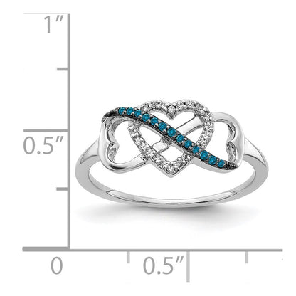 14k White Gold Blue and White Diamond Infinity and Heart Ring Size 7