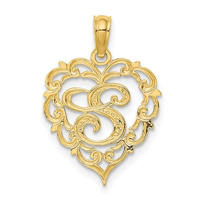 14k Yellow Gold Heart Script Letter S Initial Charm